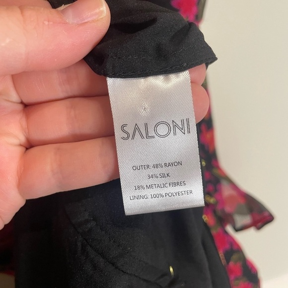 SALONI Printed Anita Dress in Red/Black/Gold Burnout Ruffle Size 2 - Picture 11 of 12